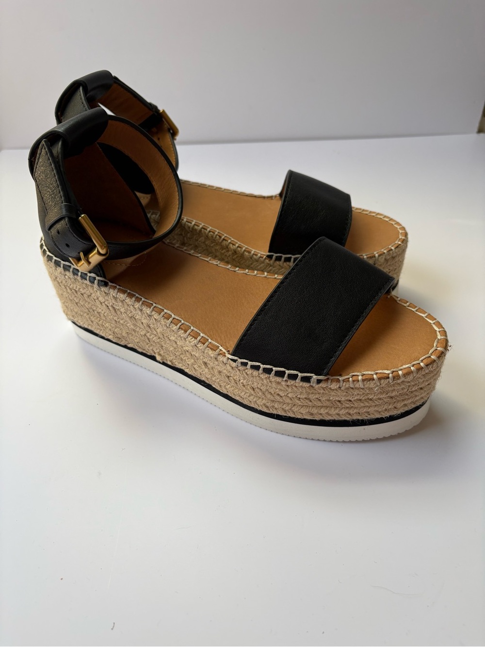 See by Chloé Black Espadrille Platform Sandals with Ankle Strap 8.5